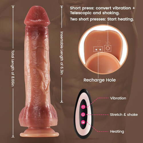 Lurevibe - 9 Vibrating 3 Thrusting & Swing Intelligent Heating Realistic Dildo Vibrator 6.3 Inch - Lurevibe